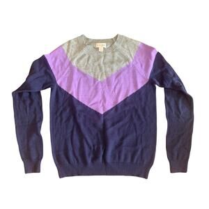 Maison Jules Women’s Colorblock Sweater Small Gray Purple Navy Cotton Blend